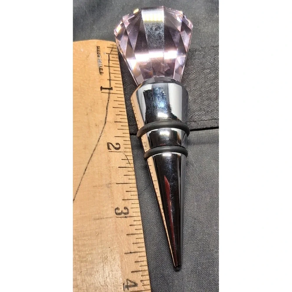 Pink Faux Crystal Diamond Top Wine Bottle Stopper Chrome Barware Gift Boxed
